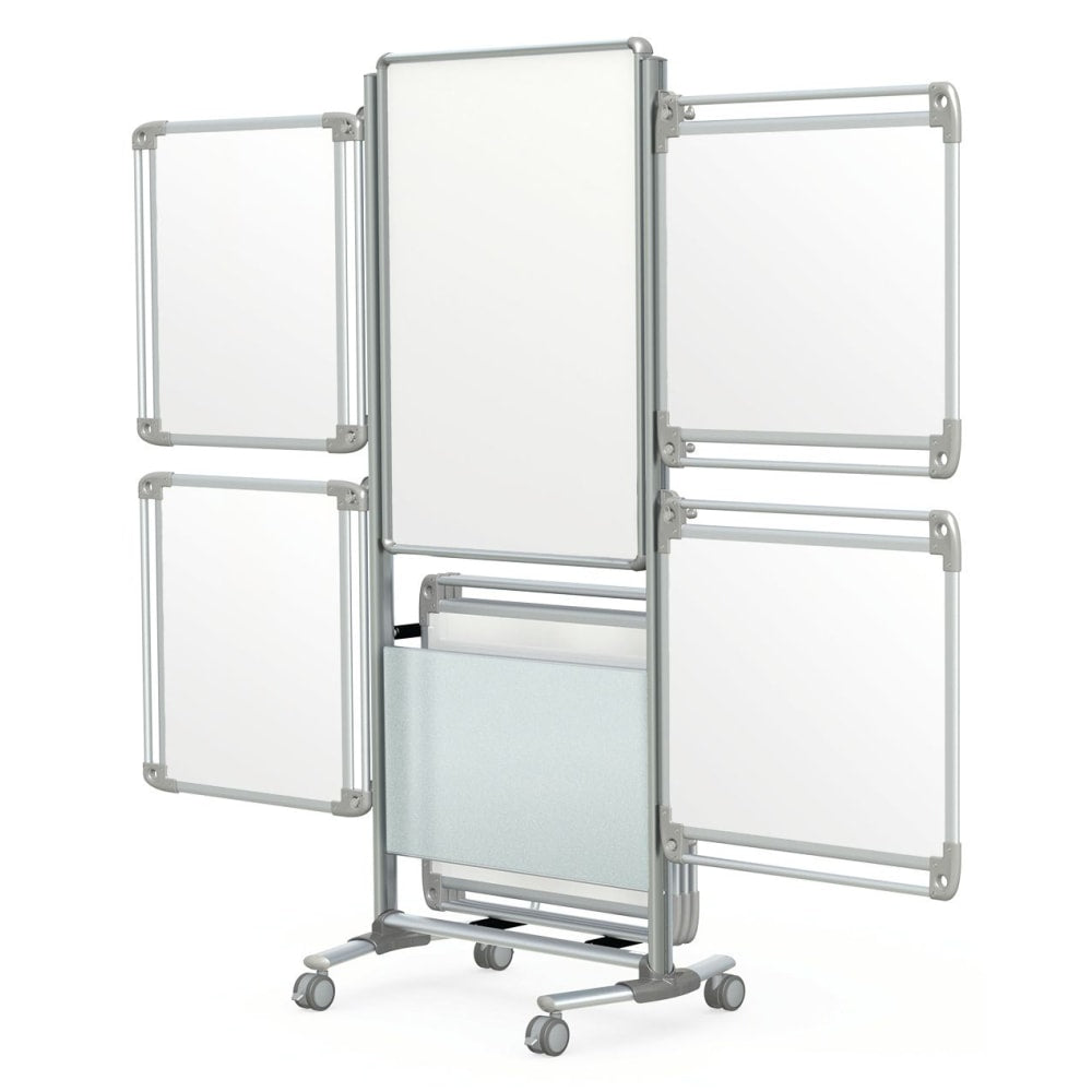 Ghent Nexus Mobile 2-Sided Magnetic Dry-Erase Whiteboard With Tablet Storage, 76 1/8in x 32 5/8in x 25 1/8in Steel Frame With Silver Finish