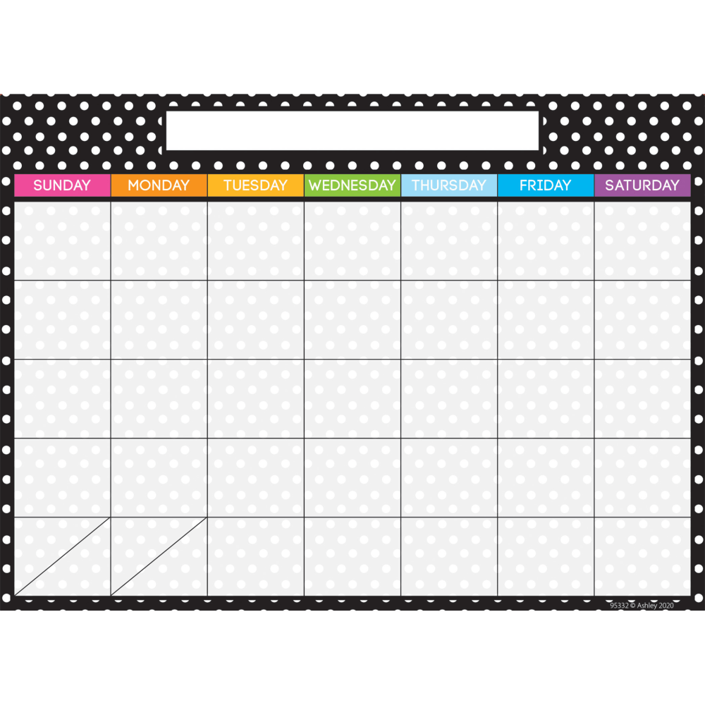 Ashley Productions Smart Poly PosterMat Pals Space Savers, 13in x 9-1/2in, Black/White Dots Calendar, Pack Of 10 Pieces