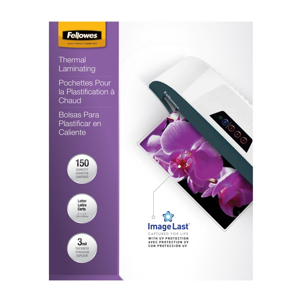 Fellowes Laminating Pouches, Glossy, 8.5in x 11in, 3 mil Thick, Clear, Pack Of 150