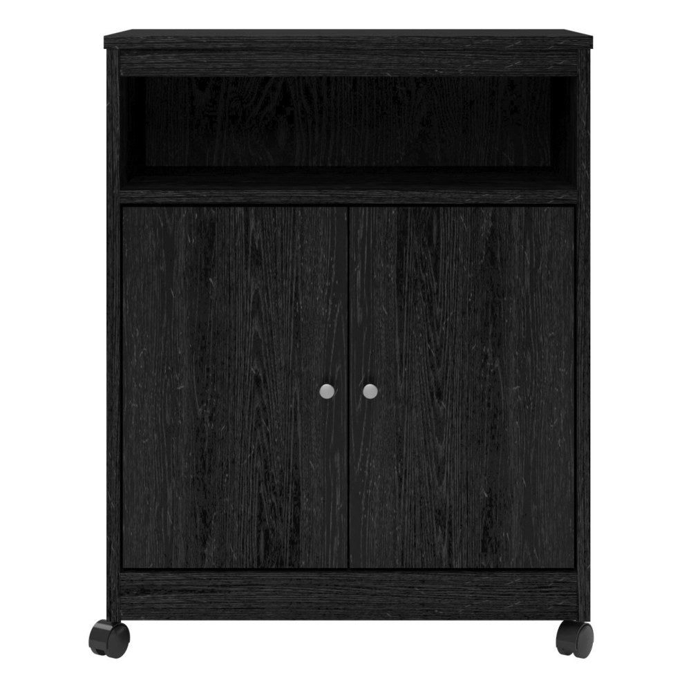 Ameriwood Home Landry Microwave Cart, With Cabinet, 30inH x 24inW x 15inD, Black Oak