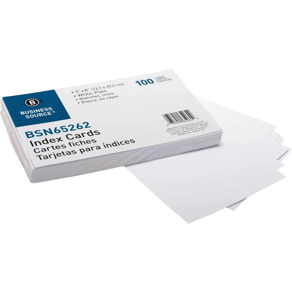 Business Source Plain Index Cards - 8in Width x 5in Length - 100 / Pack