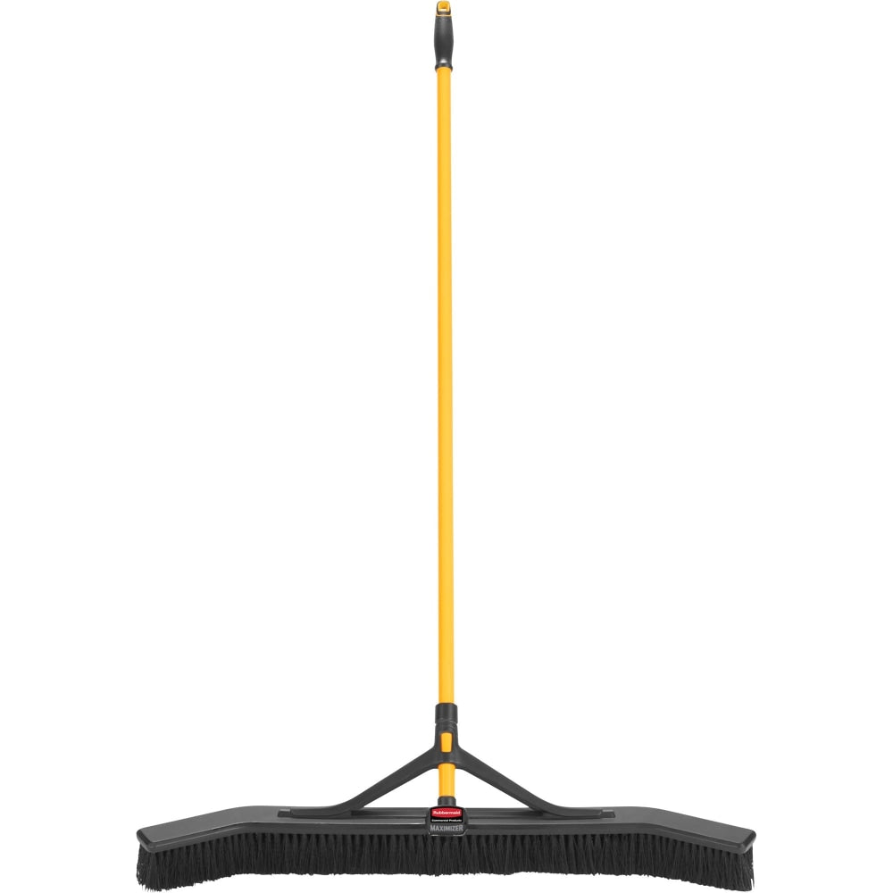 Rubbermaid Commercial Maximizer Push-To-Center 36in Brooms - Polypropylene Bristle - 58.1in Overall Length - Steel Handle - 6 / Carton