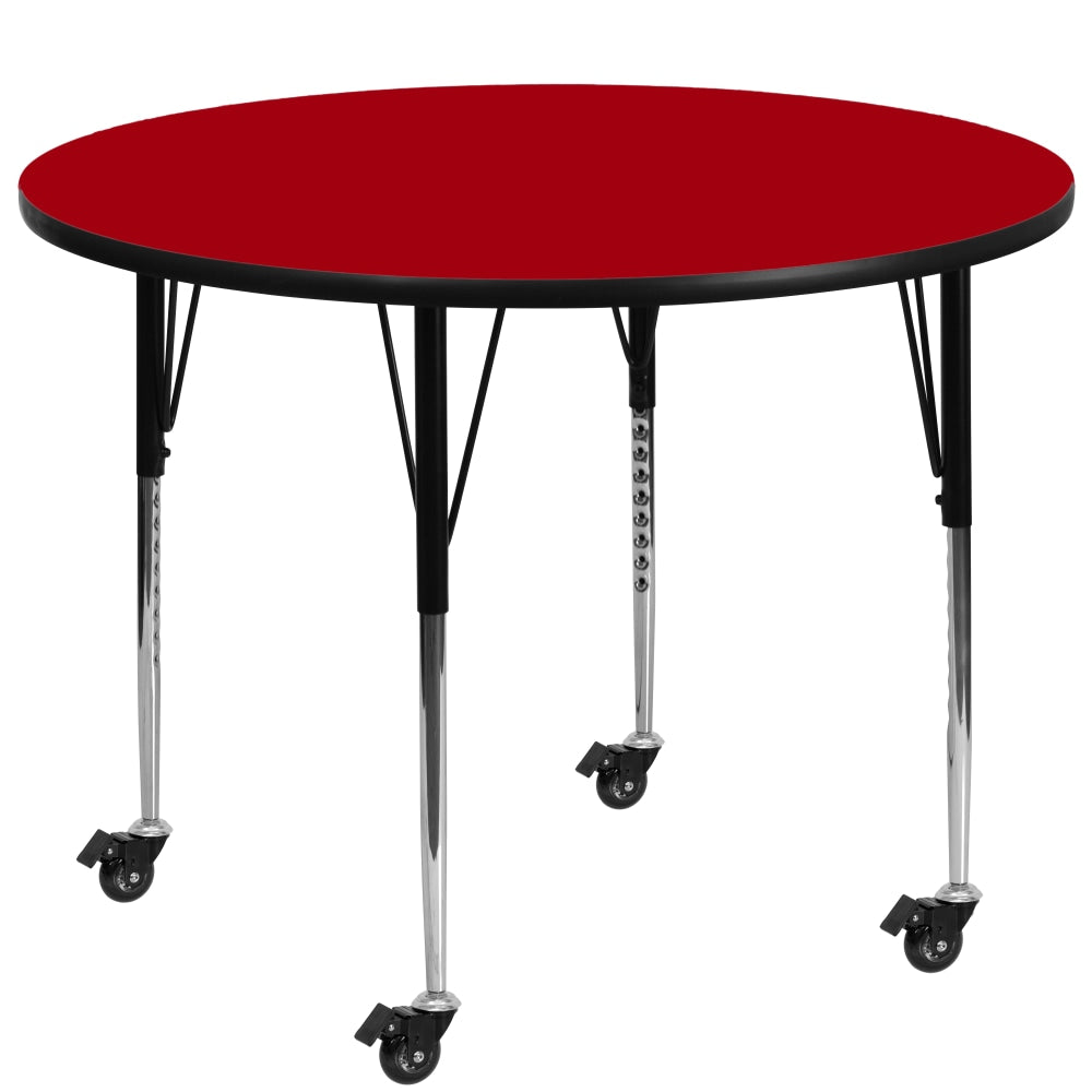 Flash Furniture Mobile Round Thermal Laminate Activity Table With Standard Height-Adjustable Legs, 42in, Red