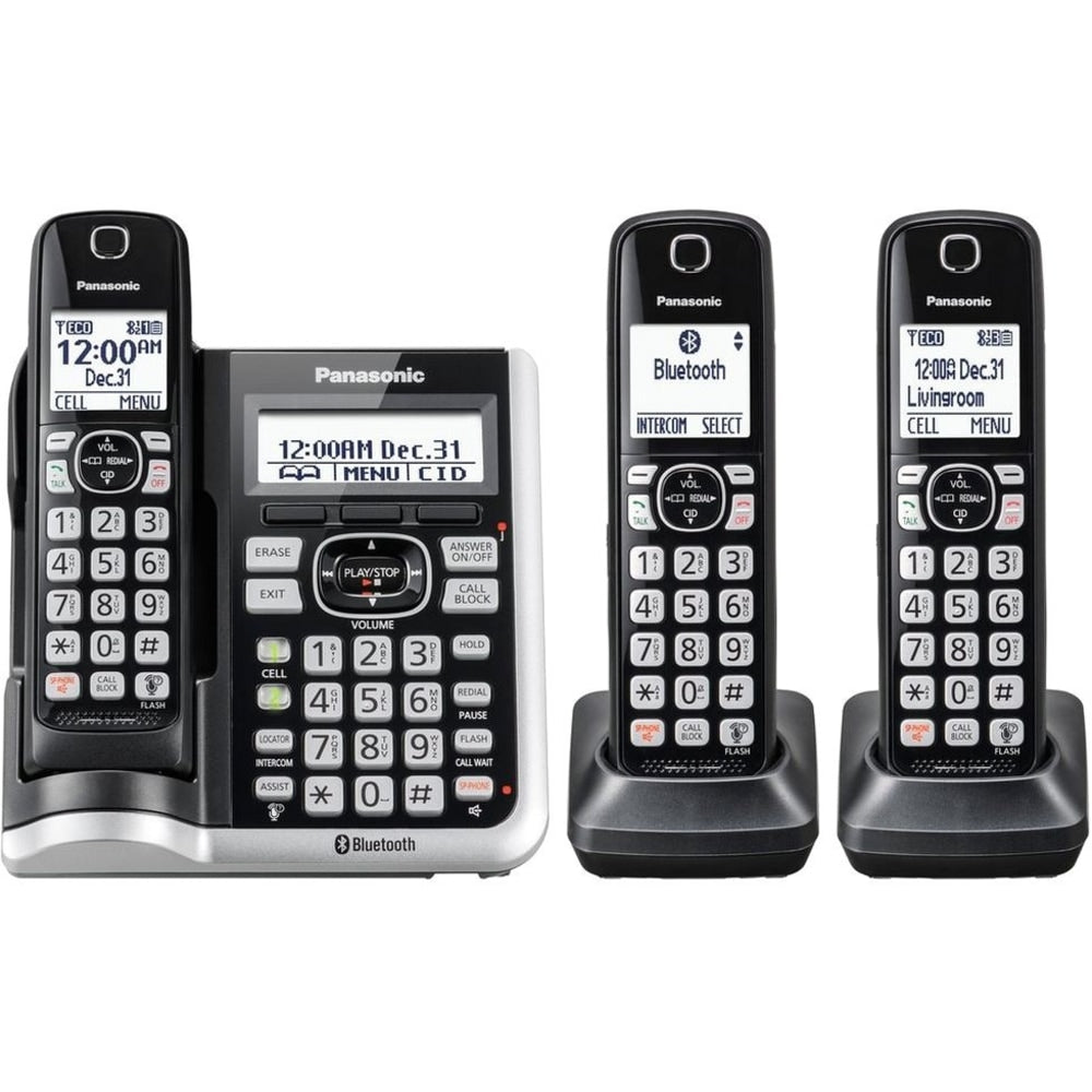 Panasonic Link2Cell DECT 6.0 Cordless Telephone With Answering Machine And Dual Keypad, 3 Handsets, KX-TGF573S