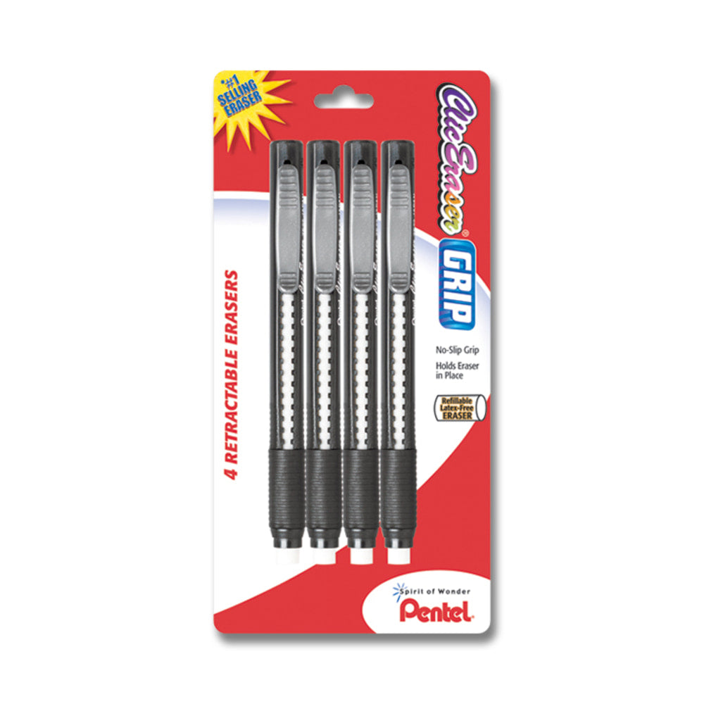 Pentel Clic Erasers, Black Barrel, Pack Of 4