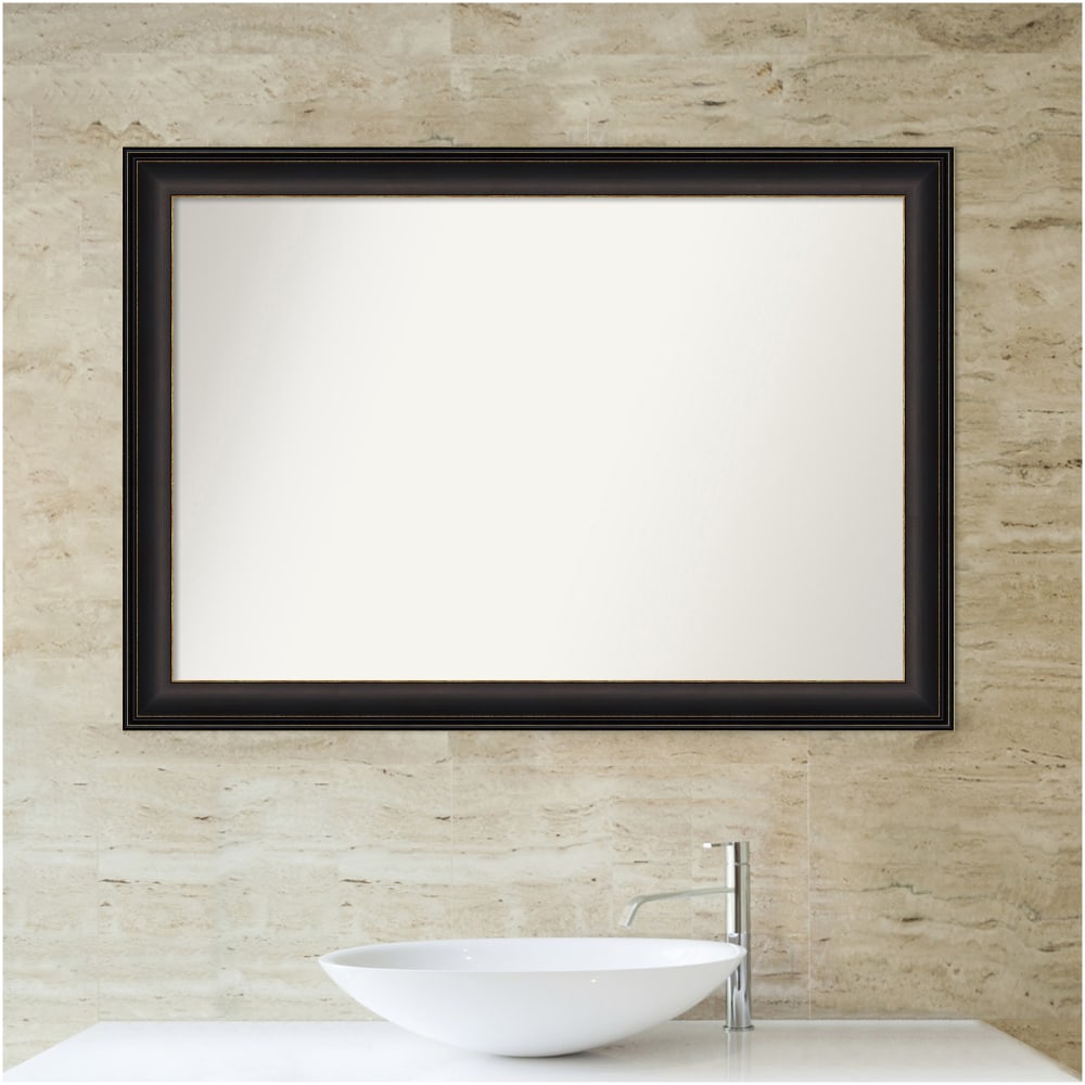 Amanti Art Non-Beveled Rectangle Framed Bathroom Wall Mirror, 28-1/2in x 40-1/2in, Trio Oil-Rubbed Bronze