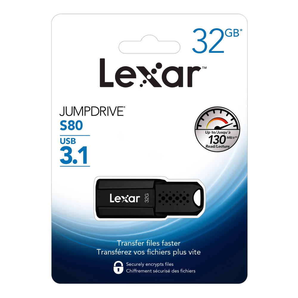 Lexar JumpDrive S80 USB 3.1 Flash Drive, 32GB, Black, LJDS80-32GBNBNU