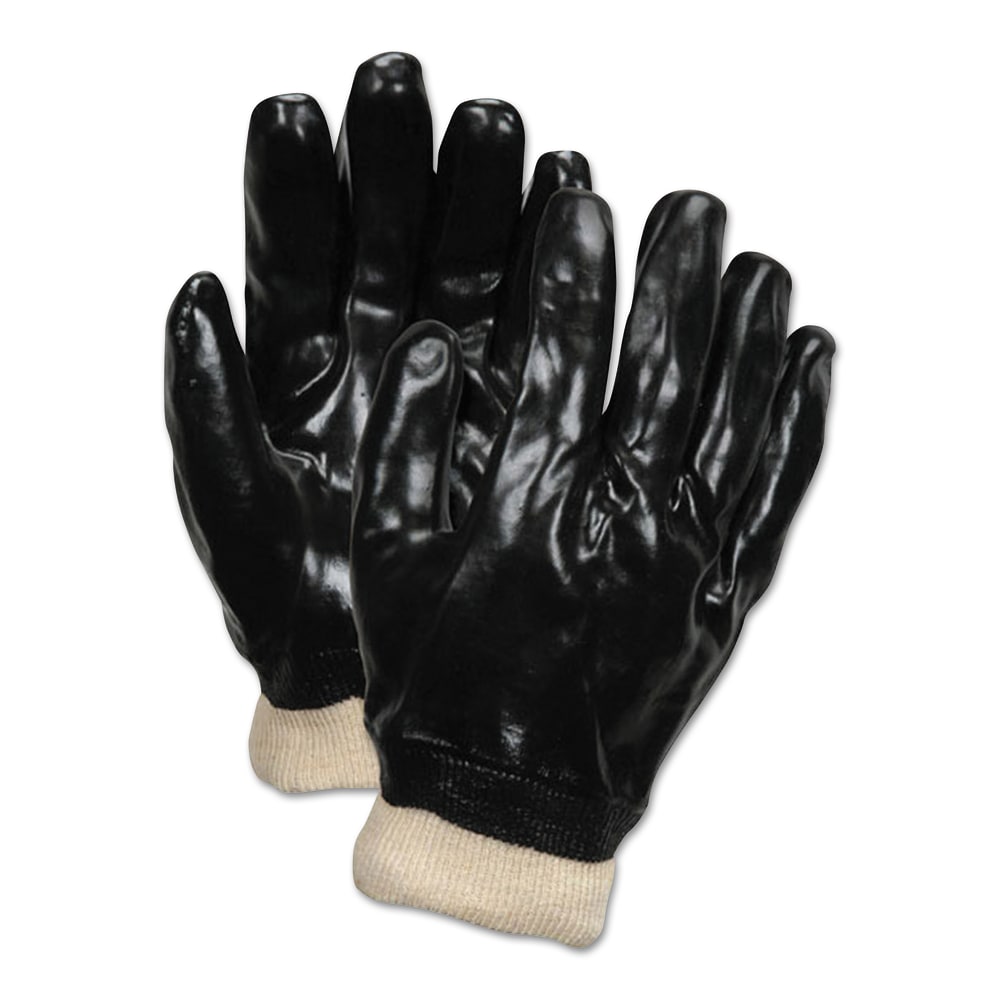 Memphis Glove Dipped PVC Gloves With Knit Wrist, One Size, Black, Pack Of 12 Pairs