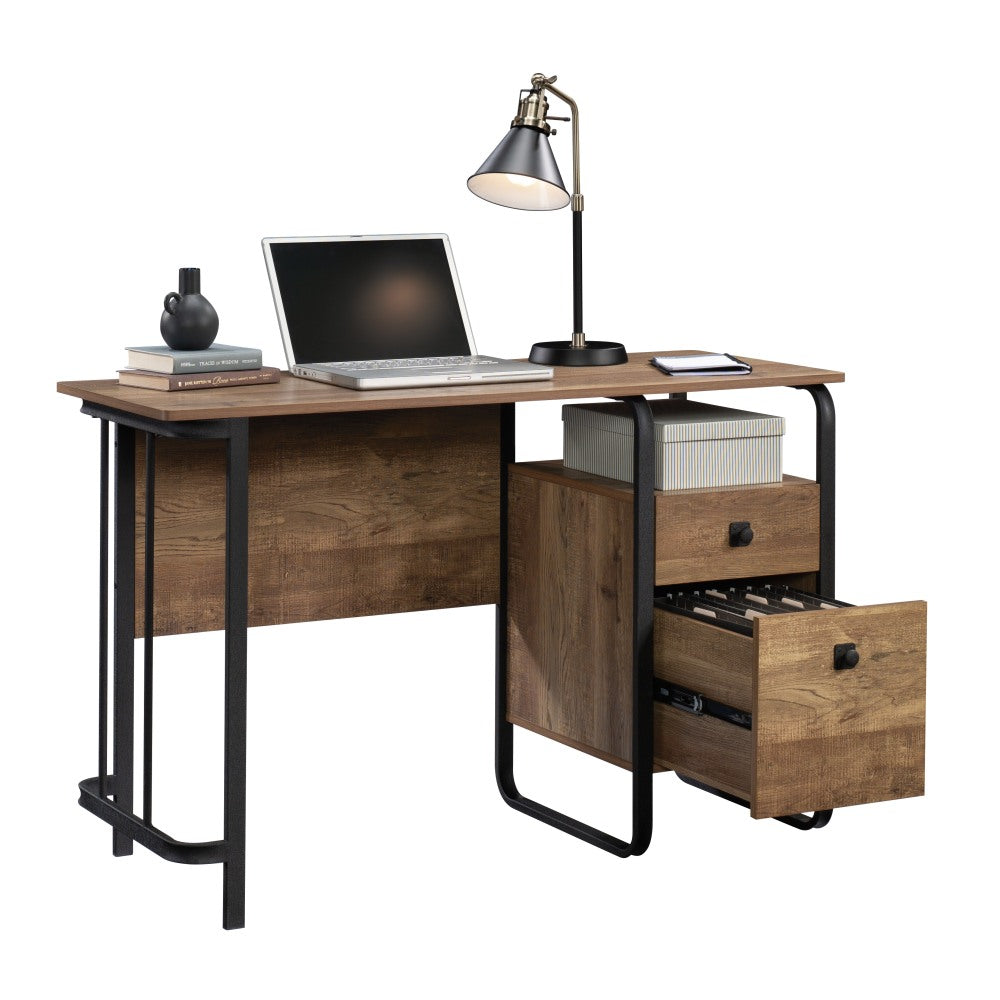 Sauder Station House 48inW Single-Pedestal Computer Desk With Filing Drawer, Etched Oak