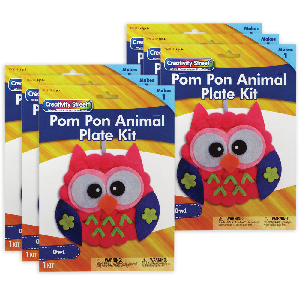 Creativity Street Pom Pom Animal Plate Kits, 7in x 8in x 1in, Owl, Set Of 6 Kits