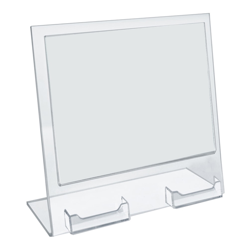 Azar Displays Slanted Sign Holders With 2 Business Card Pockets, 8-1/2inH x 11inW x 3inD, Clear, Pack Of 2 Holders