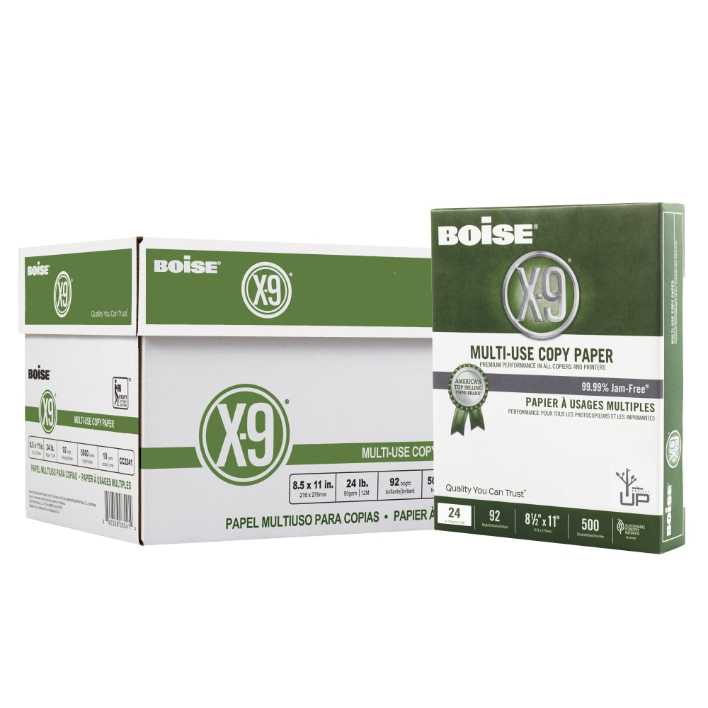 Boise X-9 Multi-Use Printer & Copy Paper, White, Letter (8.5in x 11in), 200000 Sheets Per Pallet, 24 Lb, 92 Brightness, Case Of 10 Reams