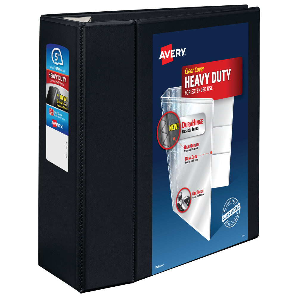 Avery Heavy-Duty View 3 Ring Binder, 5in One Touch EZD Rings, Black, 1 Binder