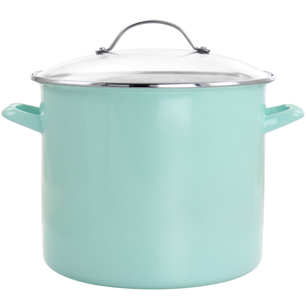 Martha Stewart Enamel-On-Steel Stock Pot With Glass Lid, 12 Qt, Turquoise