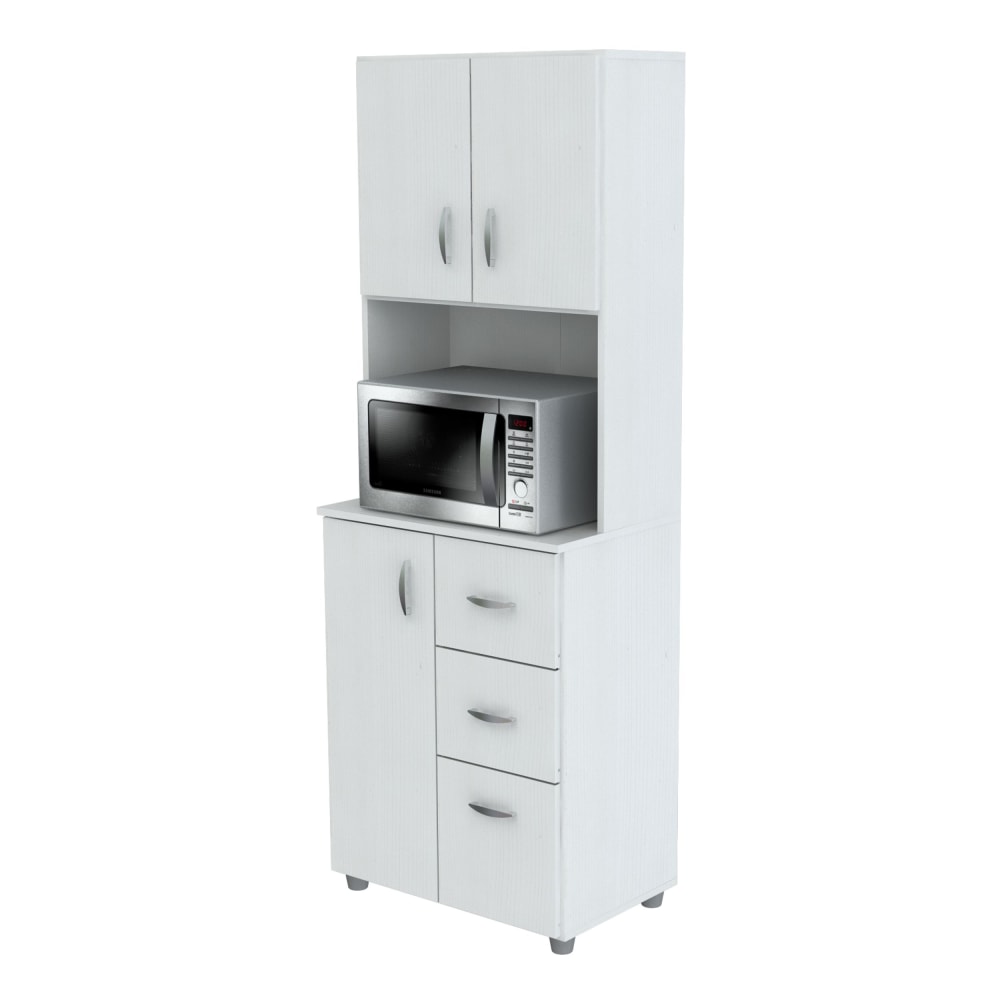 Inval Storage Cabinet With Microwave Stand, 4 Shelves, 66inH x 24inW x 15inD, Laricina White