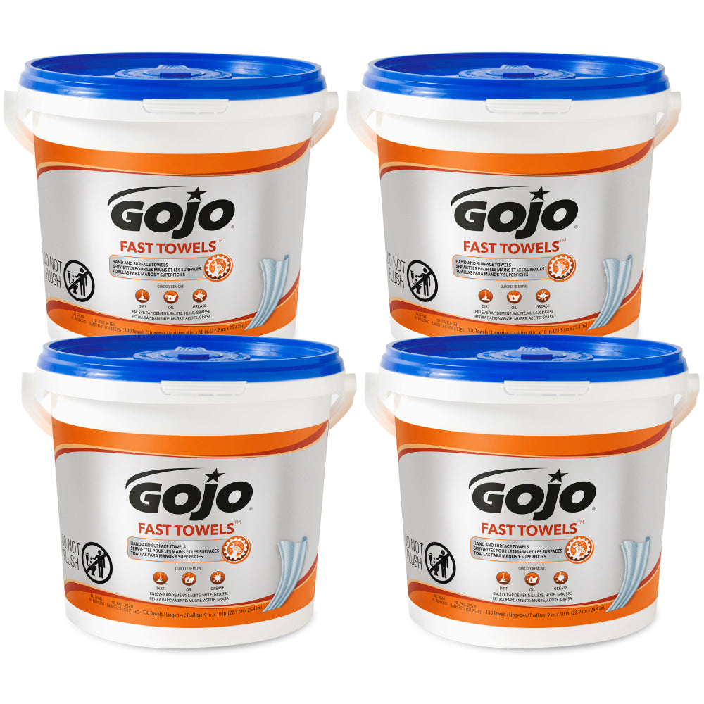 GOJO Fast Textured Wet Shop Towels, Citrus Scent, Bucket Of 130 Towels, Case Of 4 Buckets