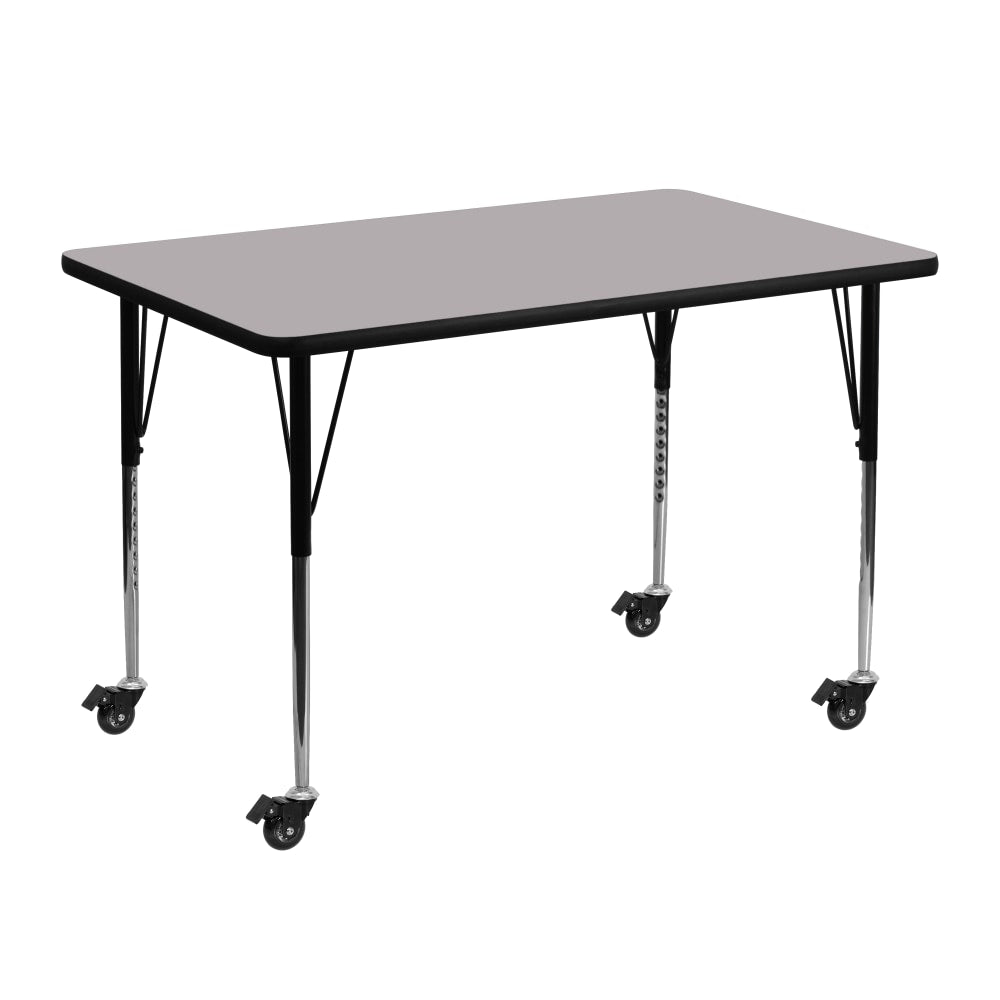 Flash Furniture Mobile Rectangular Thermal Laminate Activity Table With Standard Height-Adjustable Legs, 30-3/8inH x 30inW x 48inD, Gray