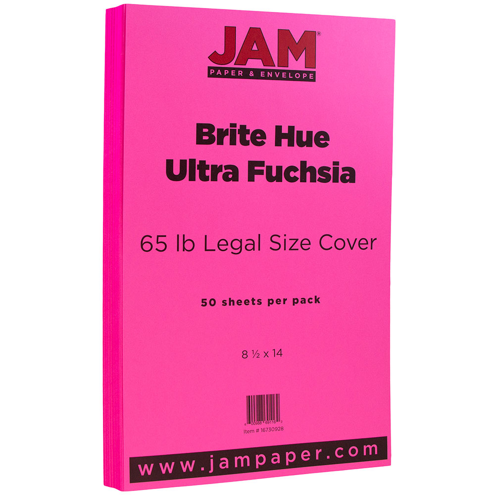 JAM Paper Card Stock, Ultra Fuchsia, Legal (8.5in x 14in), 65 Lb, Pack Of 50