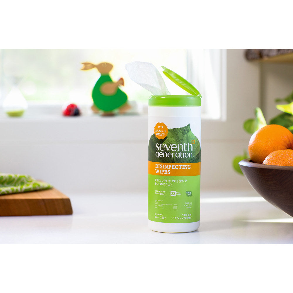 Seventh Generation Disinfecting Cleaner - Wipe - Lemongrass Citrus Scent - 7in Width x 8in Length - 35 / Canister - 12 / Carton