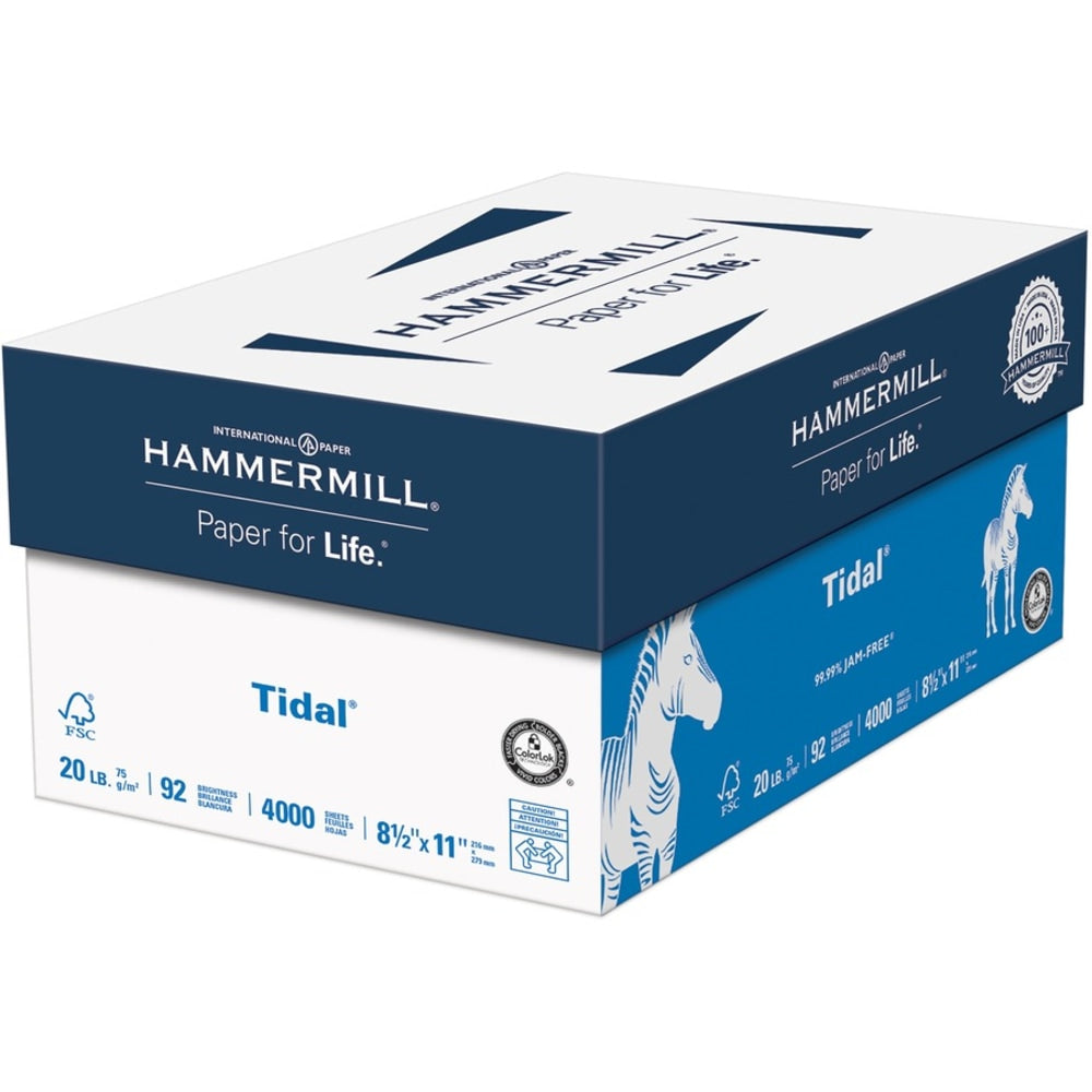 International Paper Tidal Printer & Copy Paper, White, Letter (8.5in x 11in), 4000 Sheets Per Case, 20 Lb, 92  Brightness, Case Of 8 Reams