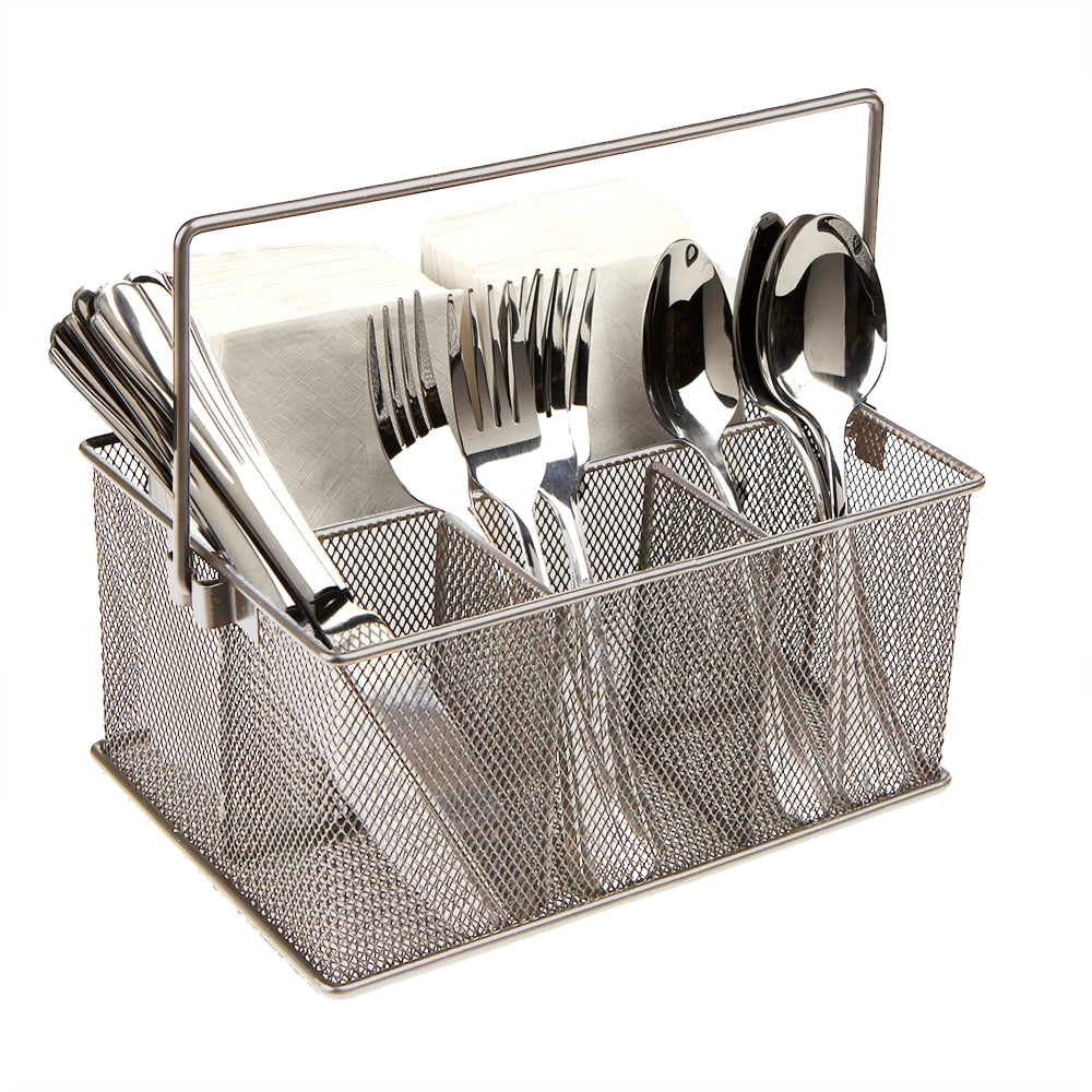 Mind Reader Network Collection 4-Compartment Utensil or Supply Caddy with Handle, 4-3/4inH x 7inW x 10inL, Silver