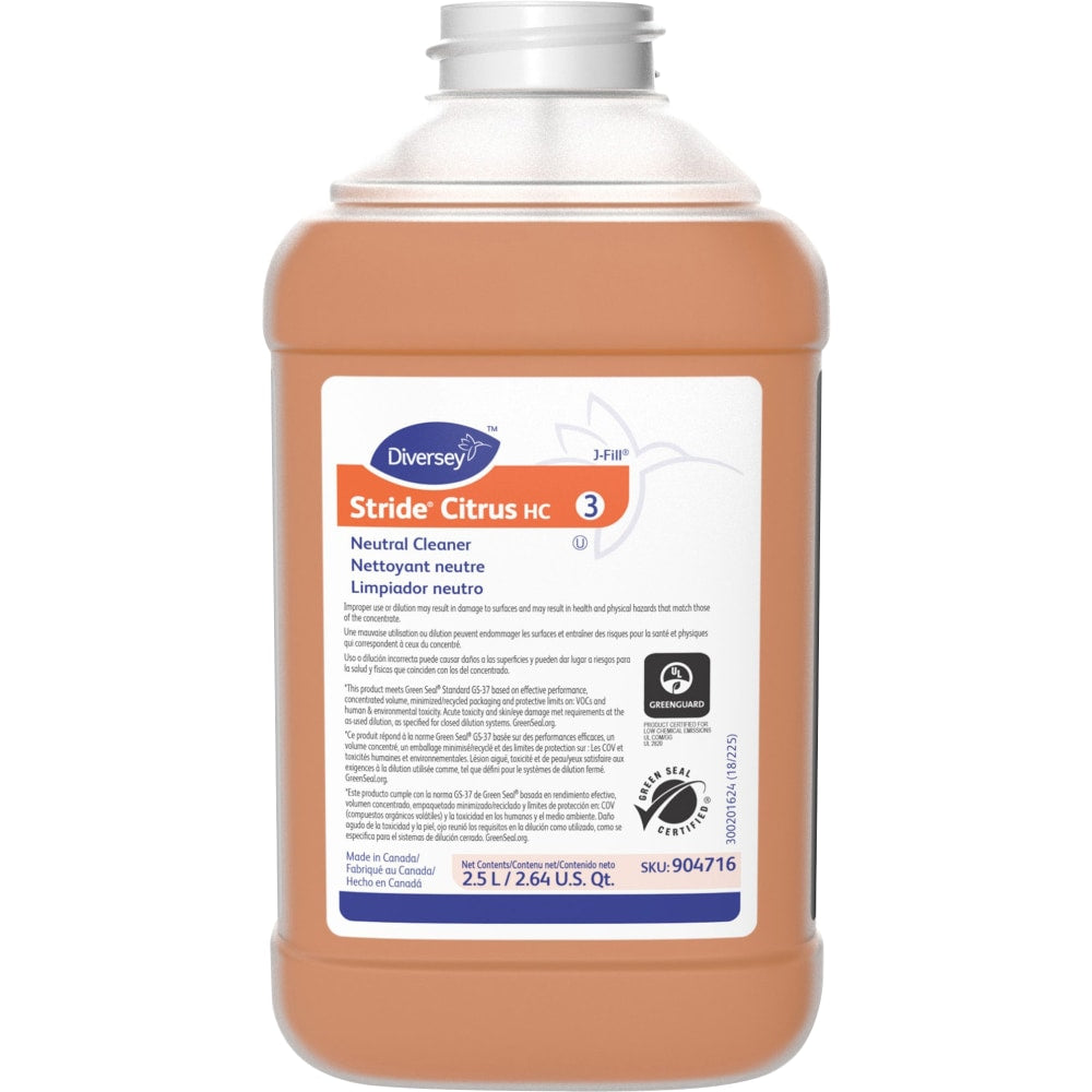 Diversey Stride Citrus HC Neutral Cleaner, Citrus Scent, 2.5L, J-fill, 2/CT