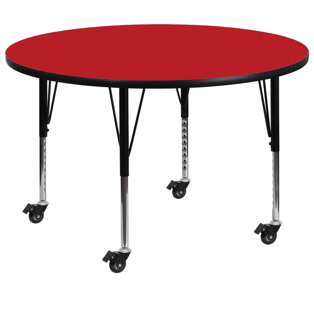 Flash Furniture Mobile Round HP Laminate Activity Table With Height-Adjustable Short Legs, 48in, Red