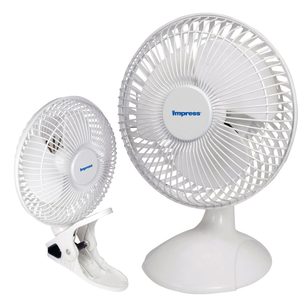 Impress 2-In-1 Clip/Desk Fan, 6inH x 12inW x 6inD, White