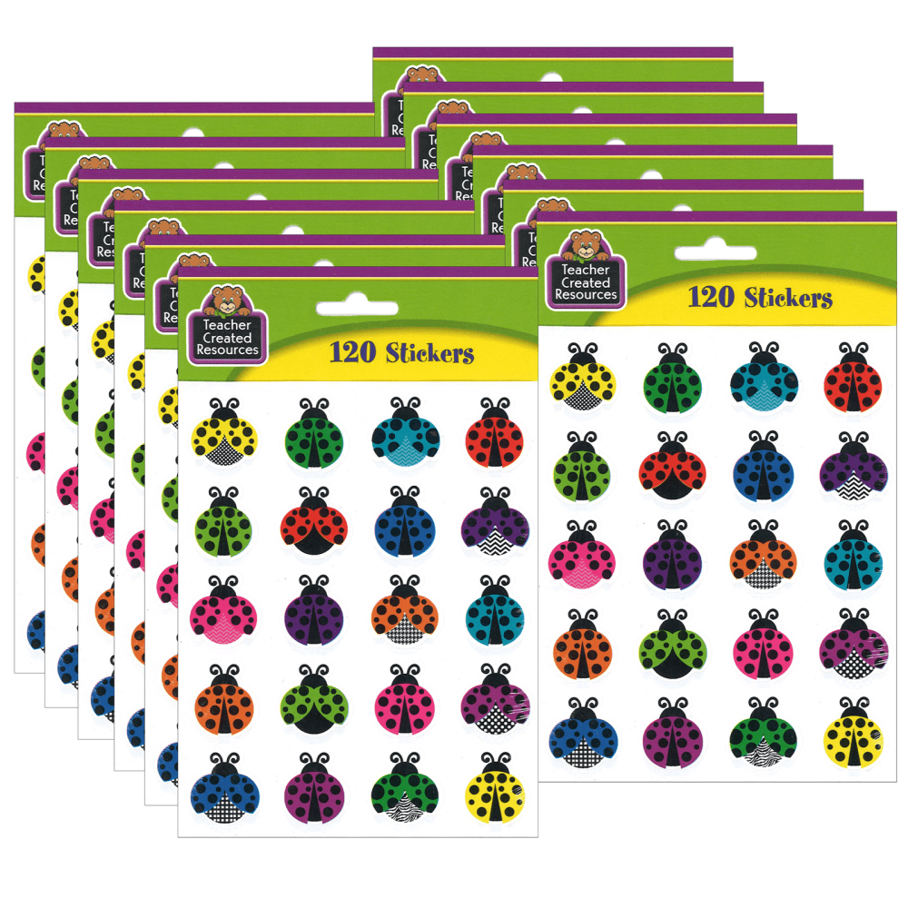 Teacher Created Resources Stickers, Colorful Ladybugs, 120 Stickers Per Pack, Set Of 12 Packs