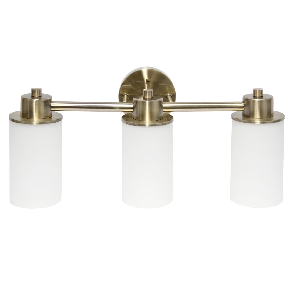 Lalia Home Essentix 3-Light Wall Mounted Vanity Light Fixture, 6-1/2inW, Opaque White/Antique Brass