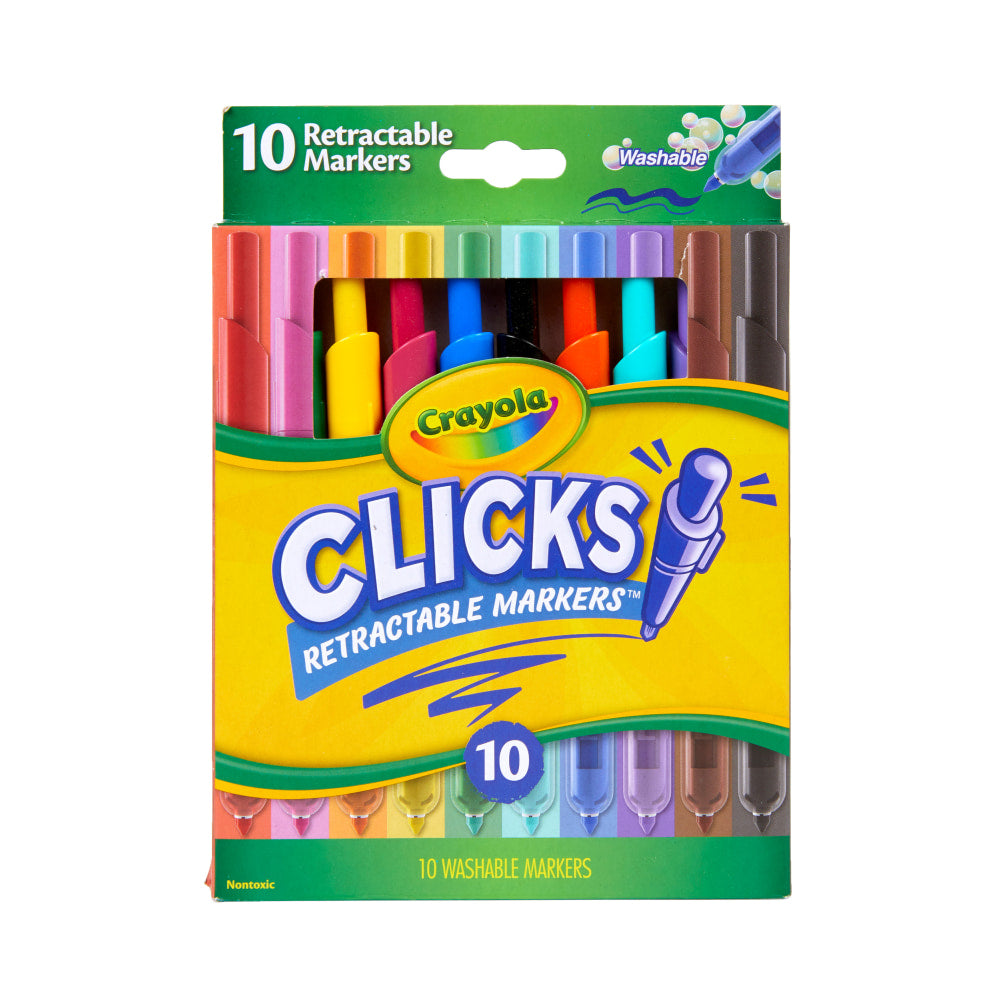 Crayola Washable Markers With Retractable Tips, Conical Tip, Assorted Colors, Pack of 10 Markers