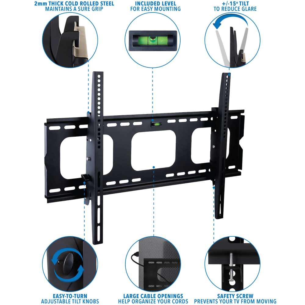 Mount-It! Tilt Mount For 32 - 65in TVs, 12inH x 34inW x 2inD, Black