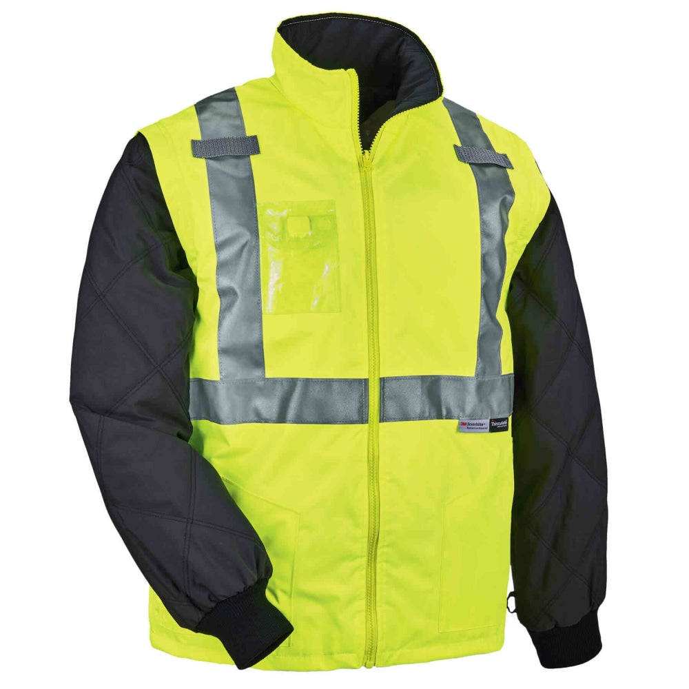 Ergodyne GloWear 8287 Type R Class 2 High-Visibility Thermal Jacket With Removable Sleeves, 3X, Lime