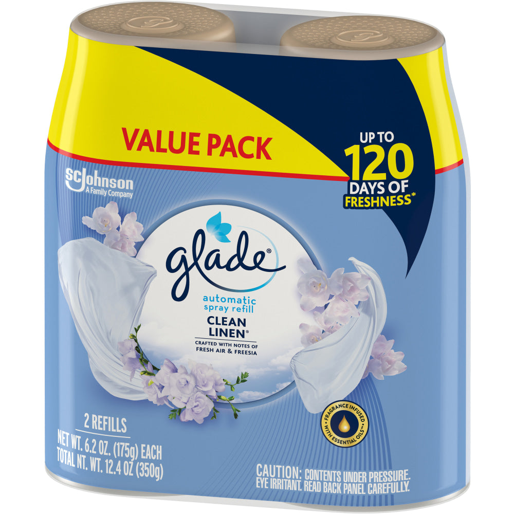 Glade Automatic Spray Refills, Clean Linen Scent, 12.4 fl oz, Pack Of 2 Refills