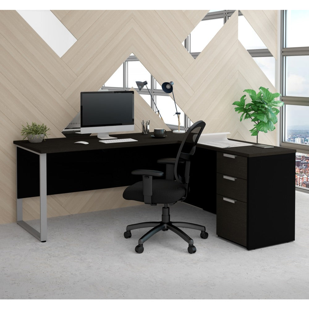 Bestar Pro-Concept Plus 72inW L-Shaped Corner Desk With Drawers, Deep Gray/Black