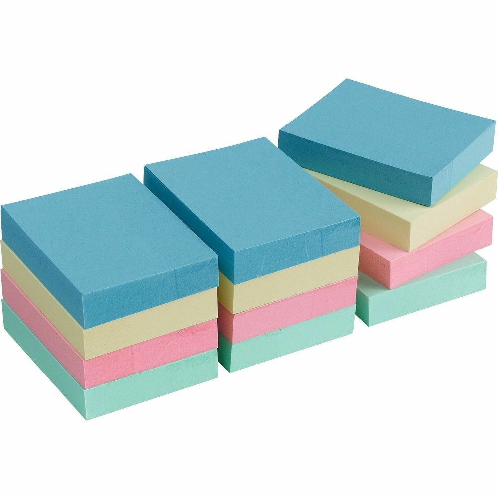 Business Source Premium Plain Pastel Adhesive Notes - 1 1/2in x 2in - Rectangle - Unruled - Pastel - Self-adhesive, Repositionable, Solvent-free Adhesive - 12 / Pack