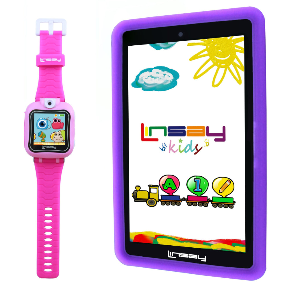 Linsay F7 Tablet, 7in Screen, 2GB Memory, 64GB Storage, Android 13, Kids Pink/Purple