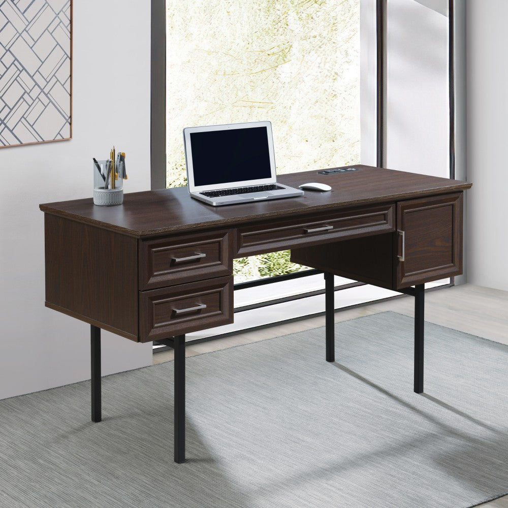 Office Star Jefferson 54inW Executive Computer Desk With Power And Lockdowel Fastening System, Espresso