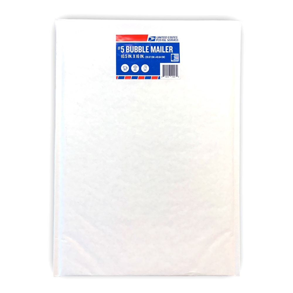 United States Postal Service #5 Bubble Mailers, 16in x 10-1/2in, White/Red/Blue, Pack Of 60 Mailers