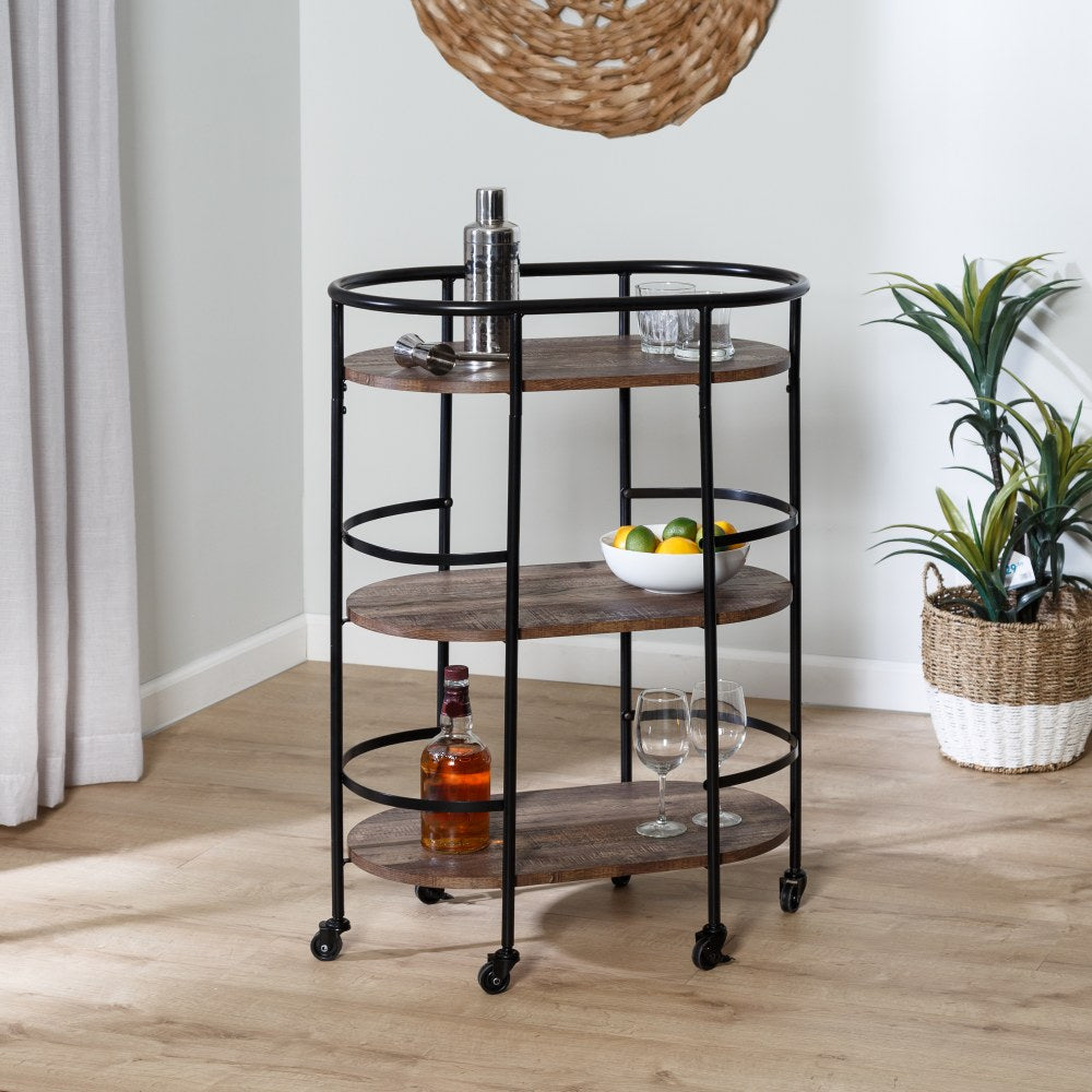 Honey Can Do 3-Tier 13in Rolling Bar Cart, Black/Brown