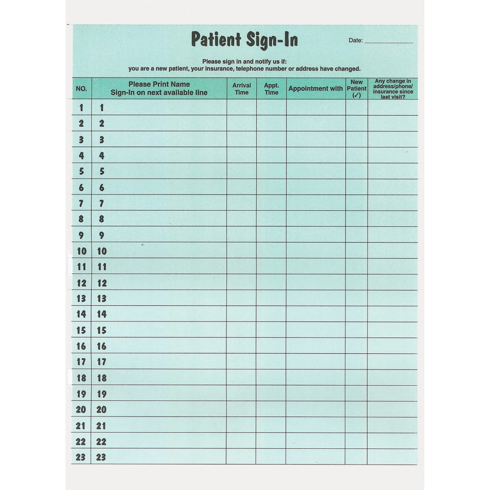 Tabbies Patient Sign-In Label Forms - 125 Sheet(s) - 11in x 8.50in Form Size - Letter - Green Sheet(s) - Paper - 125 / Pack