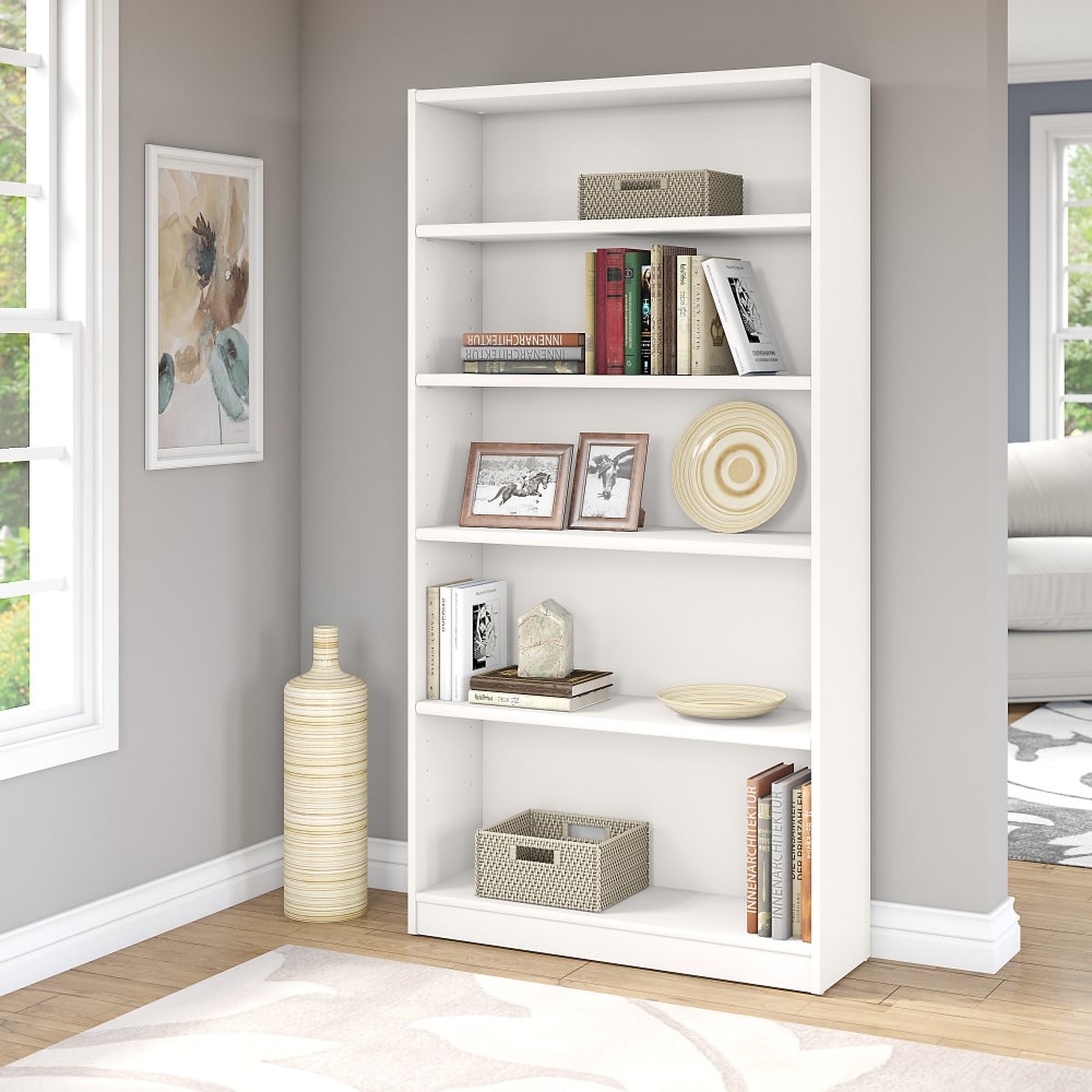 Bush Business Furniture Universal 72inH 5-Shelf Bookcase, Pure White, Standard Delivery