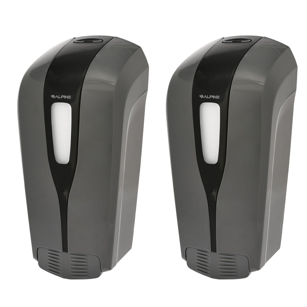 Alpine Aspen Commercial Refillable Manual Liquid Soap Dispensers, 8-3/4inH x 4-1/4inW x 3-1/4inD, Gray, Pack Of 2 Dispensers