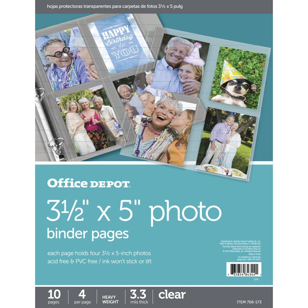 Office Depot Brand Photo Binder Pages, 3-1/2in x 5in, Clear, Pack Of 10