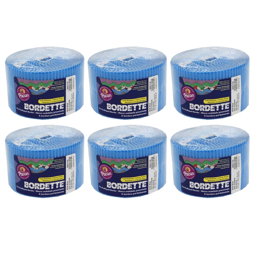 Bordette Decorative Borders, 2-1/4in x 50ft, Brite Blue, Pack Of 6 Rolls