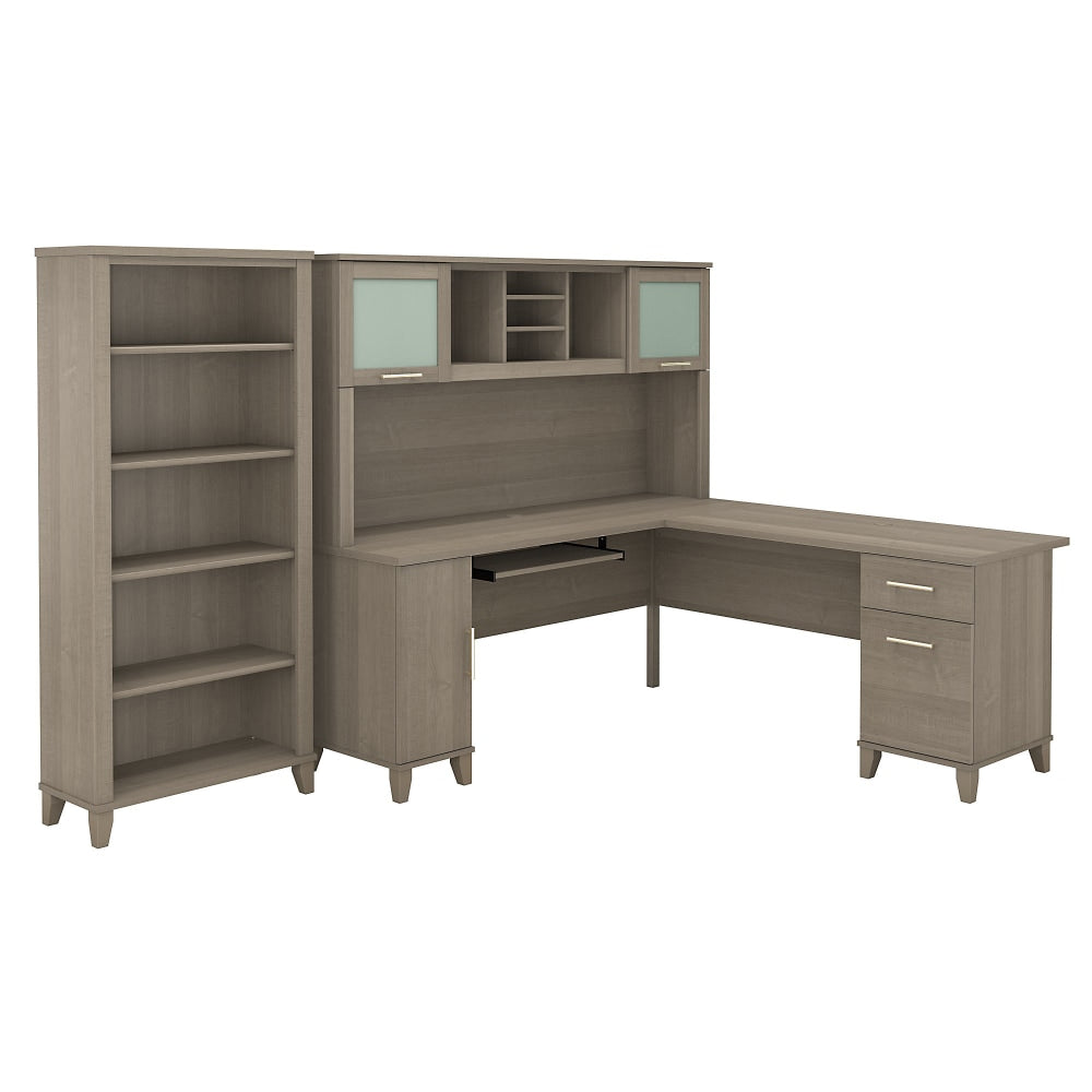 Bush Furniture Somerset L Shaped Desk With Hutch And 5 Shelf Bookcase, 72inW, Ash Gray, Standard Delivery