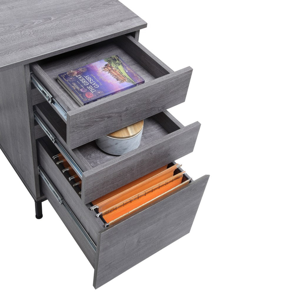 Lorell SOHO Desk with Side Drawers - 55in x 23.6in30in - 3 x File Drawer(s) - Single Pedestal on Right Side - Finish: Charcoal