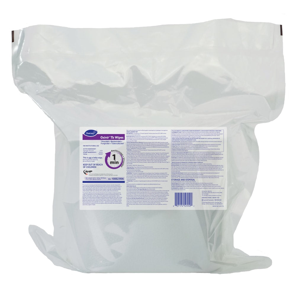 Diversey Oxivir TB Disinfectant Wipes, 11in x 12in, White, 160 Wipes Per Pack, 4/Carton