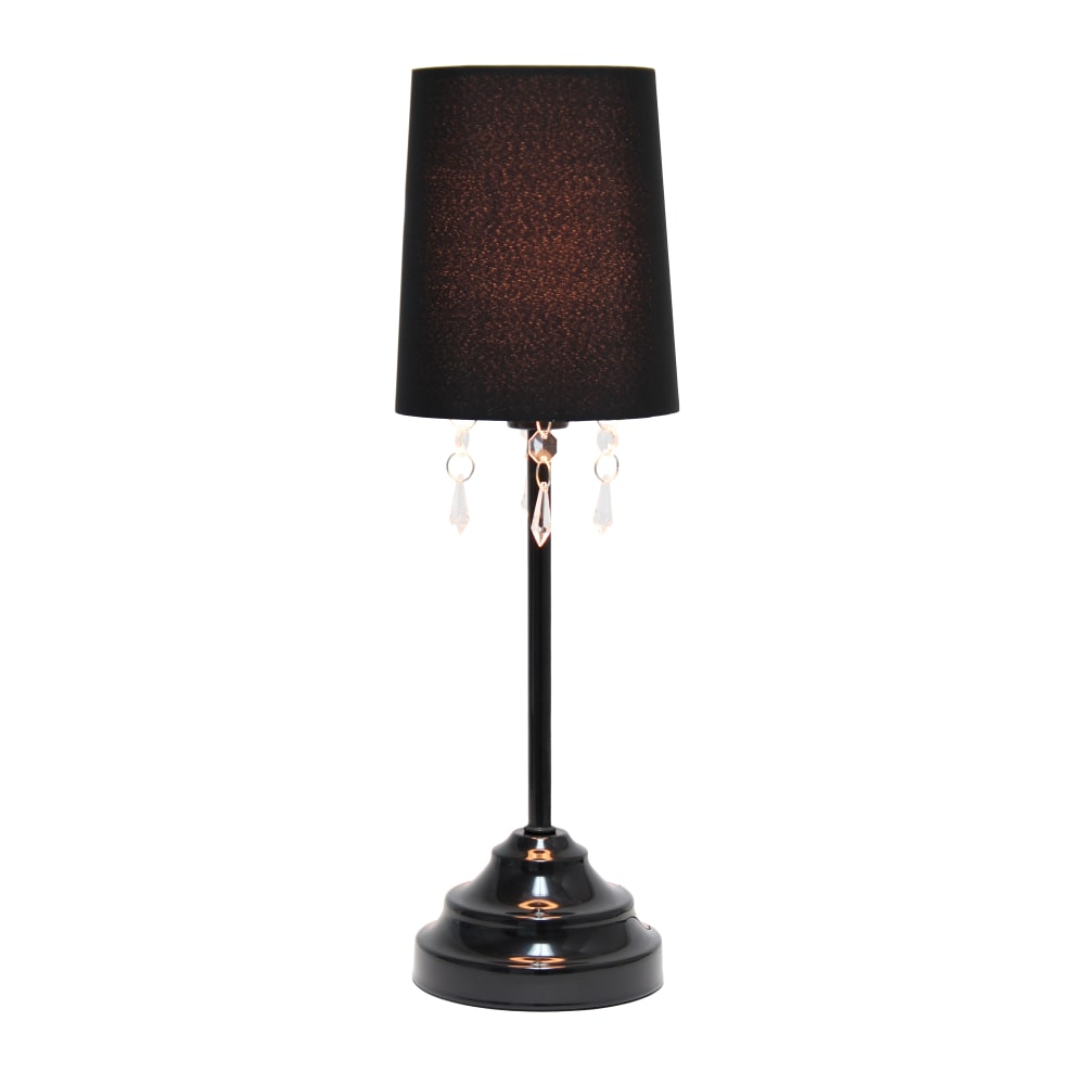 Simple Designs Table Lamp with Fabric Shade and Hanging Acrylic Beads, 16 3/5inH, Black