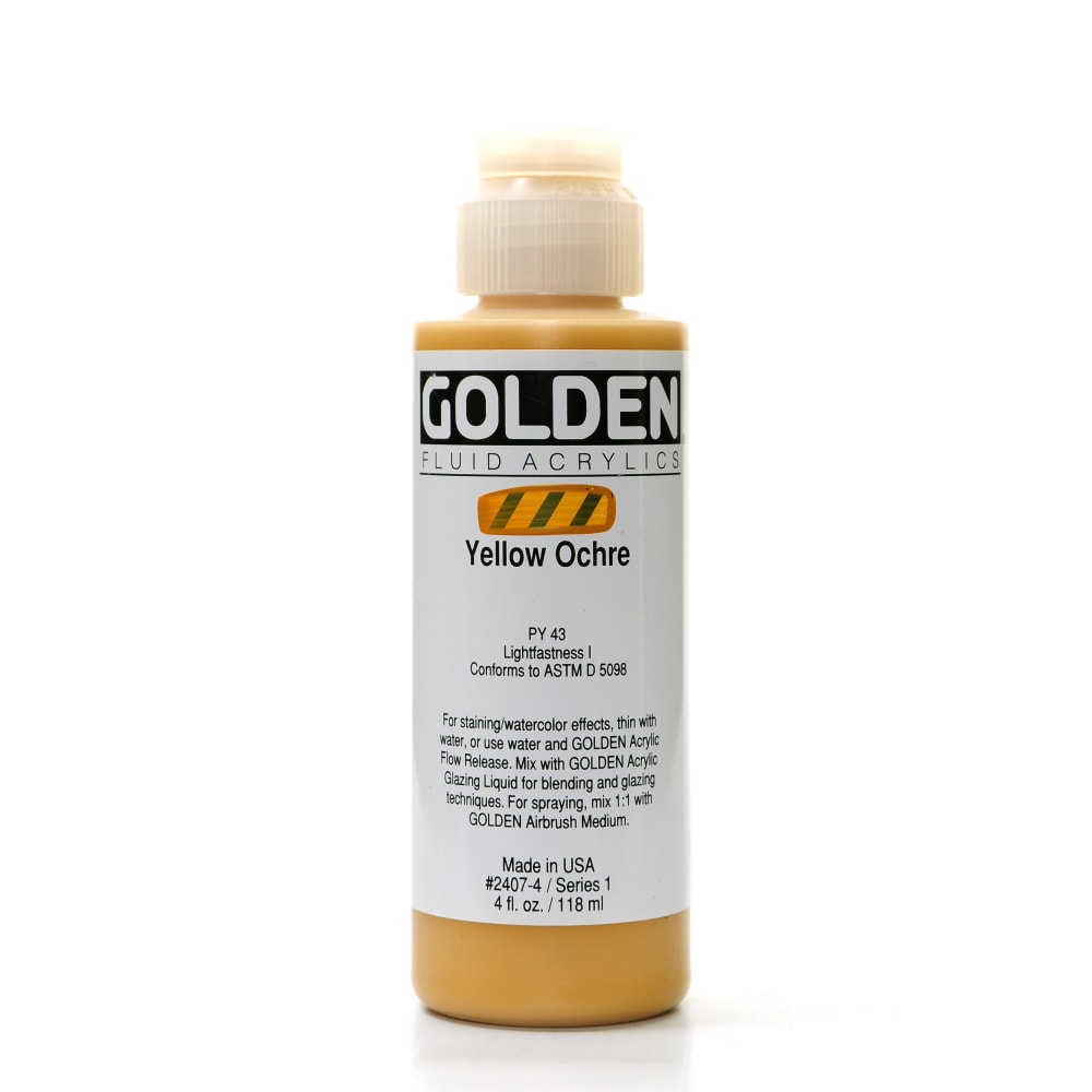 Golden Fluid Acrylic Paint, 4 Oz, Yellow Ochre